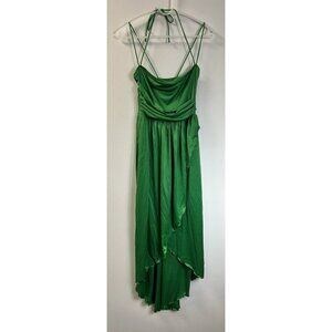 Vtg 70s Funky Sexy Halter Kelly Green Asymmetrical Halter Disco Dress 5 💚